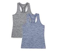 Amazon Essentials Women's Active Workout Quick Dry Tech Stretch Racerback Vest (Available in Plus Size), Pack of 2, Black Heather/Navy Heather, M