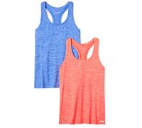 Amazon Essentials Women's Active Workout Quick Dry Tech Stretch Racerback Vest (Available in Plus Size), Pack of 2, Coral Orange Space Dye/Light Blue Space Dye, XS