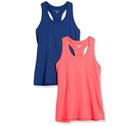Amazon Essentials Women's Active Workout Quick Dry Tech Stretch Racerback Vest (Available in Plus Size), Pack of 2, Blue/Coral Pink, XXL