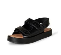 Amazon Essentials Women's Adjustable Triple Strap Flat Platform Sandal, Black Faux Leather, 11 UK