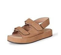 Amazon Essentials Women's Adjustable Triple Strap Flat Platform Sandal, Camel Faux Microsuede, 11 UK
