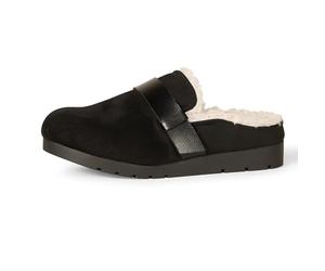 Amazon Essentials Women's Backless Shearling Memory Foam Mule, Black Microsuede, 6.5