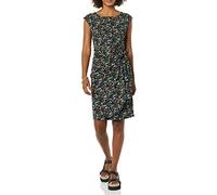 Amazon Essentials Women's Cap-Sleeve Faux Wrap Dress with Boat Neck for Smart Office Wear, Black Ditsy Floral, S