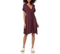 Amazon Essentials Women's Casual Surplice Dress for Beach and Wedding Guest Wear (Available in Plus Size), Burgundy, L