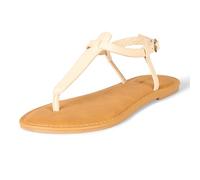Amazon Essentials Women's Casual Thong Sandal with Ankle Strap, Light Beige, 11 UK Wide