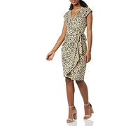 Amazon Essentials Women's Classic Cap Sleeve Wrap Dress for Wedding Guest and Evening Wear (Available in Plus Size), Tan Animal Print, S
