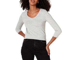 Amazon Essentials Women's Classic-Fit 3/4 Sleeve V-Neck T-Shirt (Available in Plus Size), Light Grey Heather, XX-Large