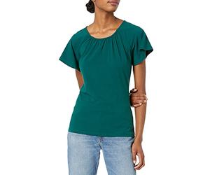 Amazon Essentials Women's Classic-Fit Cape Sleeve Open Crewneck T-Shirt, Forest Green, Small