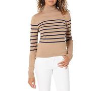 Amazon Essentials Women's Classic-Fit Lightweight Long-Sleeve Jumper, Camel Navy Placed Stripe, XS