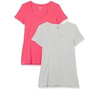 Amazon Essentials Women's Classic-Fit Short-Sleeve Scoop Neck T-Shirt (Available in Plus Size), Pack of 2, Light Grey Heather/Hot Pink, X-Large