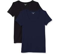 Amazon Essentials Women's Classic-Fit Short-Sleeve Scoop Neck T-Shirt (Available in Plus Size), Pack of 2, Black/Navy, X-Small