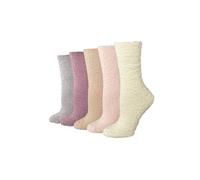 Amazon Essentials Women's Cosy Fuzzy Slipper Socks, Plush Sleep Socks, 5 Pairs, Pink Multicolor, 2-9