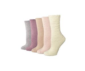 Amazon Essentials Women's Cosy Fuzzy Slipper Socks, Plush Sleep Socks, 5 Pairs, Pink Multicolor, 2-9