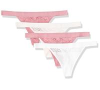 Amazon Essentials Women's Cotton and Lace Thong Knickers, Pack of 4, Bright White/Pale Pink/Mauve, 14