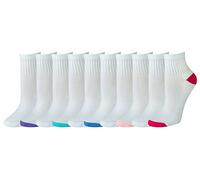 Amazon Essentials Women's Cotton Ankle Socks, Lightly Cushioned, 10 Pairs, White, 3-7