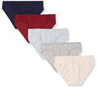 Amazon Essentials Women's Cotton Bikini Brief Knickers - Discontinued Colours, Pack of 5, Blush/Dark Red/Grey Heather/Light Blue/Navy, 12