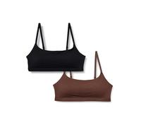 Amazon Essentials Women's Cotton Jersey Adjustable Scoop Bralette, Pack of 2, Black/Rich Hazel, XXS