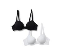 Amazon Essentials Women's Cotton Jersey Lined Wired Plunge Bra, Pack of 2, Black/White, 38A