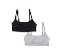 Amazon Essentials Women's Cotton Jersey Pull on Scoop Bralette, Pack of 2, Black/Grey Heather, L