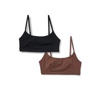 Amazon Essentials Women's Cotton Jersey Pull on Scoop Bralette, Pack of 2, Black/Rich Hazel, L