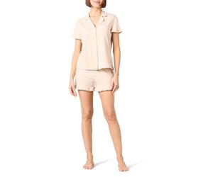 Amazon Essentials Women's Cotton Modal Piped Notch Collar Short Pyjama Set, Comfortable Loungewear (Available in Plus Size)