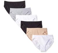 Amazon Essentials Women's Cotton Stretch High-Cut Bikini Pants, Pack of 6, Black/Camel/Grey Heather/White, 20
