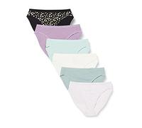 Amazon Essentials Women's Cotton Stretch High-Cut Bikini Pants, Pack of 6, Ditsy Floral/Dots/Multicolour, 16