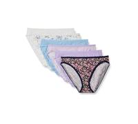 Amazon Essentials Women's Cotton Stretch High-Cut Bikini Pants, Pack of 6, Ditsy Floral/Mini Stripes/Wildflowers, 14