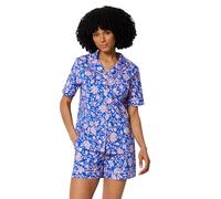 Amazon Essentials Women's Cotton Stretch Poplin Pajama Set, Short Sleeve Button-Down with Shorts, Blue Paisley Floral, Small
