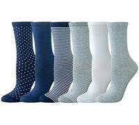 Amazon Essentials Women's Crew Socks, Cotton, 6 Pairs, Dots/Multicolour/Solid Colors/Stripes, 3-7