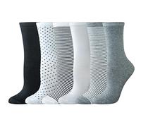 Amazon Essentials Women's Crew Socks, Cotton, 6 Pairs, Dots/Multicolour/Solid/Thin Stripe, 3-7