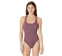 Amazon Essentials Women's Criss-Cross Back One-Piece Swimming Costume, Brick Red Lilac Leopard, 14