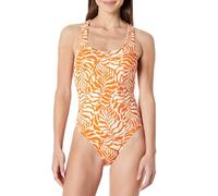 Amazon Essentials Women's Criss-Cross Back One-Piece Swimming Costume, Rust Orange Abstract Palms, 10