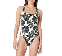 Amazon Essentials Women's criss-cross back one-piece swimsuit, Cream Black Floral, 14