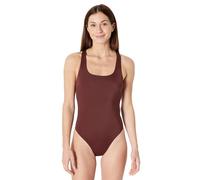 Amazon Essentials Women's criss-cross back one-piece swimsuit, Deep Brown, 12