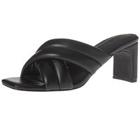 Amazon Essentials Women's Crossover Heeled Sandal with Padded Straps and Memory Foam Insole, Black Faux Leather, 5.5 UK