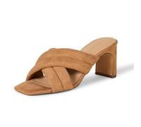 Amazon Essentials Women's Crossover Heeled Sandal with Padded Straps and Memory Foam Insole, Tan Faux Microsuede, 9 UK