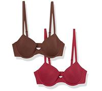 Amazon Essentials Women's Demi Cup Cotton Bra, Pack of 2, Chocolate/Red, 32A