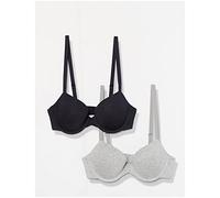 Amazon Essentials Women's Demi Cup Cotton Bra, Pack of 2, Grey Heather/Navy, 32A