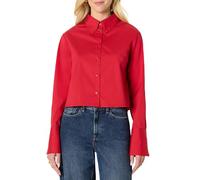 Amazon Essentials Women's (Demi's Pick) Modern Oversized-Fit Cropped Cotton Stretch Poplin Button-Down Shirt, Red, XS