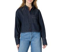 Amazon Essentials Women's (Demi's Pick) Modern Oversized-Fit Cropped Denim Button-Down Shirt, Rinse, L
