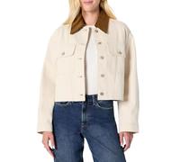 Amazon Essentials Women's (Demi's Pick) Oversized-Fit Cropped Denim Jacket with Contrast Collar, Ecru, XS