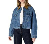 Amazon Essentials Women's (Demi's Pick) Oversized-Fit Cropped Denim Jacket with Contrast Collar, Medium Blue Vintage, L