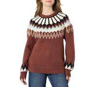Amazon Essentials Women's (Demi's Pick) Oversized-Fit Fair Isle Crewneck Jumper, Dark Brown Mint Green Chevron, XXS