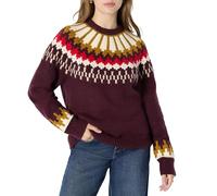 Amazon Essentials Women's (Demi's Pick) Oversized-Fit Fair Isle Crewneck Jumper, Dark Burgundy Cream Chevron Knit, XS