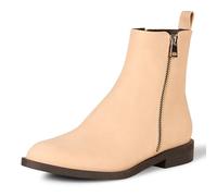 Amazon Essentials Women's Exterior Zip Flat Ankle Boot, Beige Faux Suede, 4.5 UK