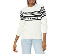 Amazon Essentials Women's Fair Isle Christmas Crewneck Pattern Jumper, Black White Simplified Fairisle, L