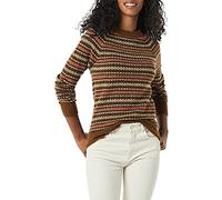 Amazon Essentials Women's Fair Isle Christmas Crewneck Pattern Jumper, Dark Chestnut Brown Geo Print, S