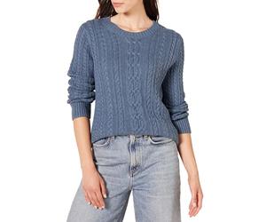 Amazon Essentials Women's Fisherman Cable Knit Long-Sleeve Crewneck Jumper (Available in Plus Size), Blue Heather, XL