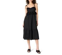 Amazon Essentials Women's Fit and Flare Cotton Sateen Empire Waist Midi Ruffle Dress, Black, XXS